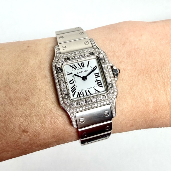 CARTIER Santos Galbee Quartz 24mm Steel 1.09TCW DIAMOND Watch NEW Model main image 7